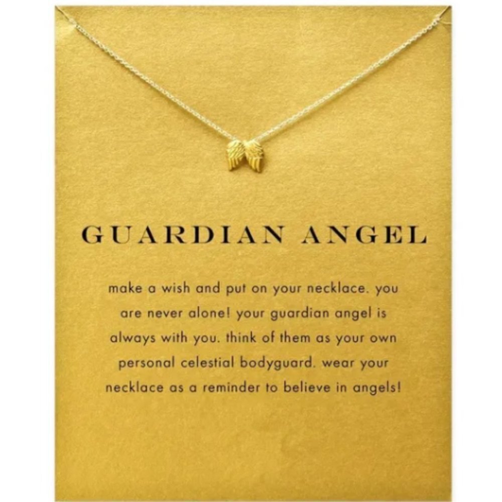 Big Day Boxes Gold Guardian Angel Wings Necklace Dainty Minimalist Charm 16in